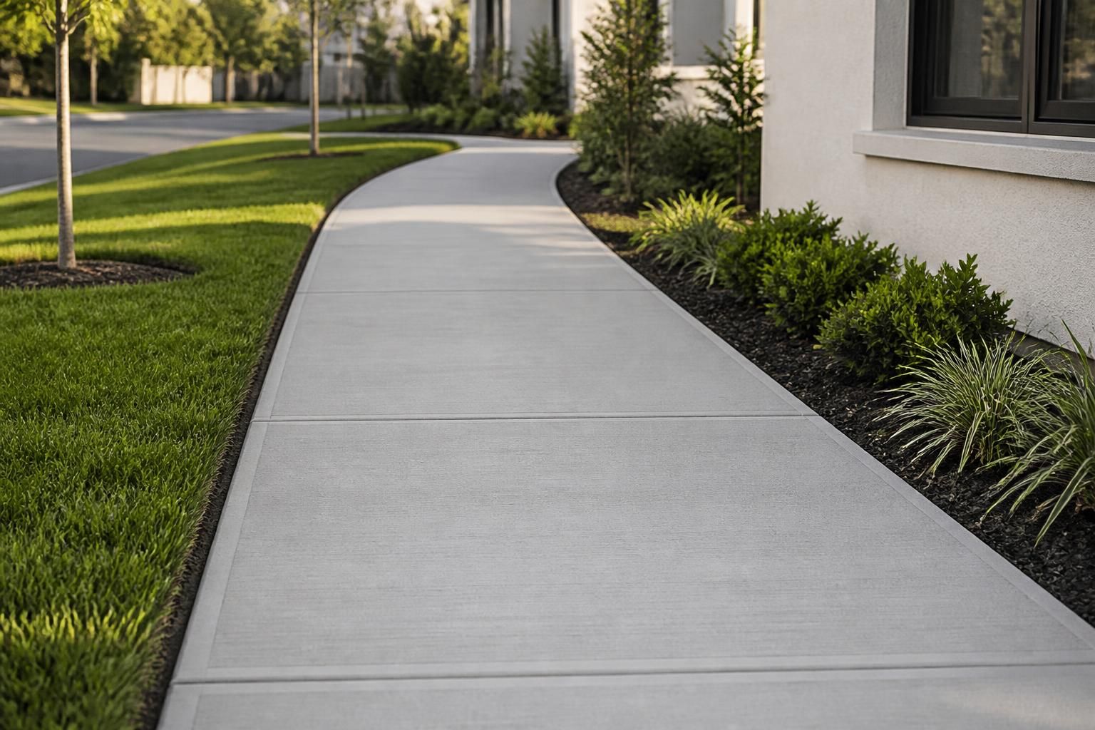 Finished concrete footpath with clean edges in a residential setting.